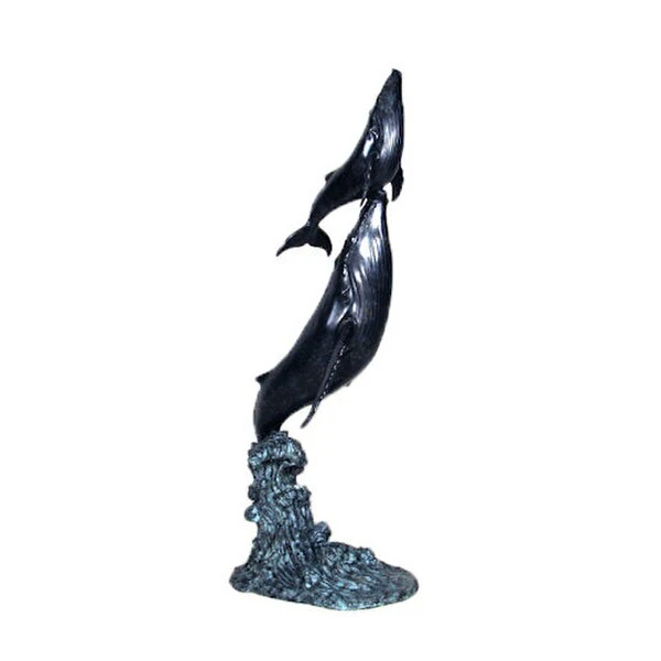 Whale and Calf Bronze Water Feature Statue