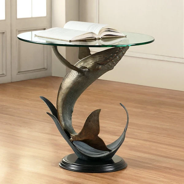 Whale Sculptural Side Table with Glass Top