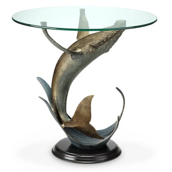 Whale Sculptural Side Table with Glass Top - Image 2