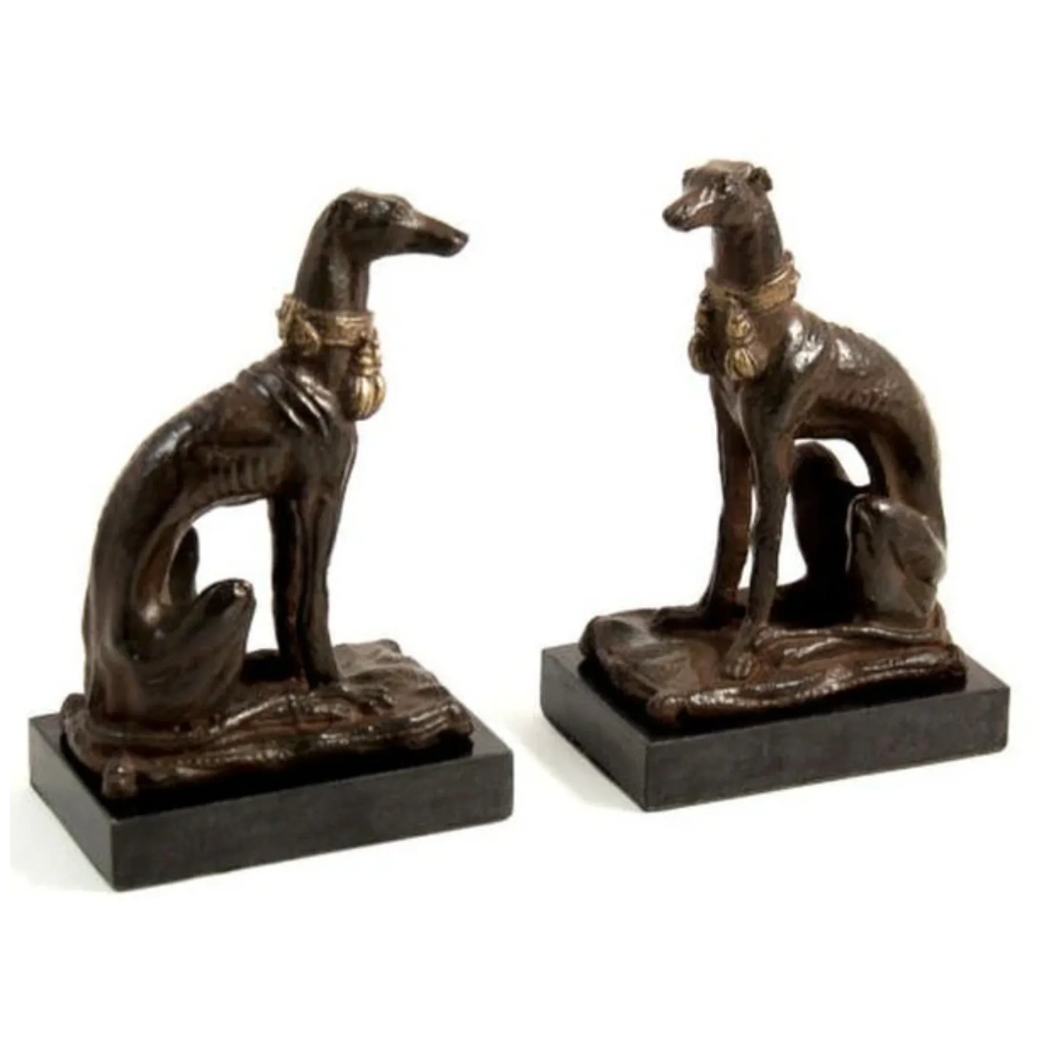 Whippet Dogs Bookends on Marble Base Statues