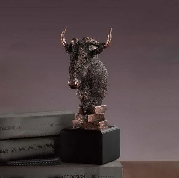 Wildebeast Portrait Bust Figurine Statue