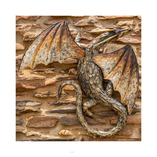 Winged Serpent Dragon Sculptural Wall Art 29"