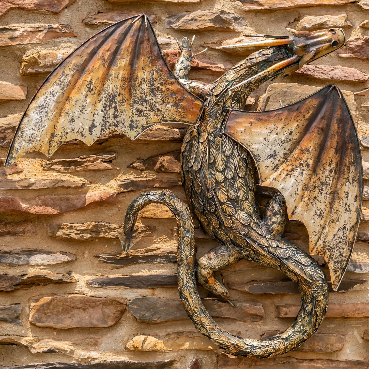 Winged Serpent Dragon Sculptural Wall Art 29" - Image 2