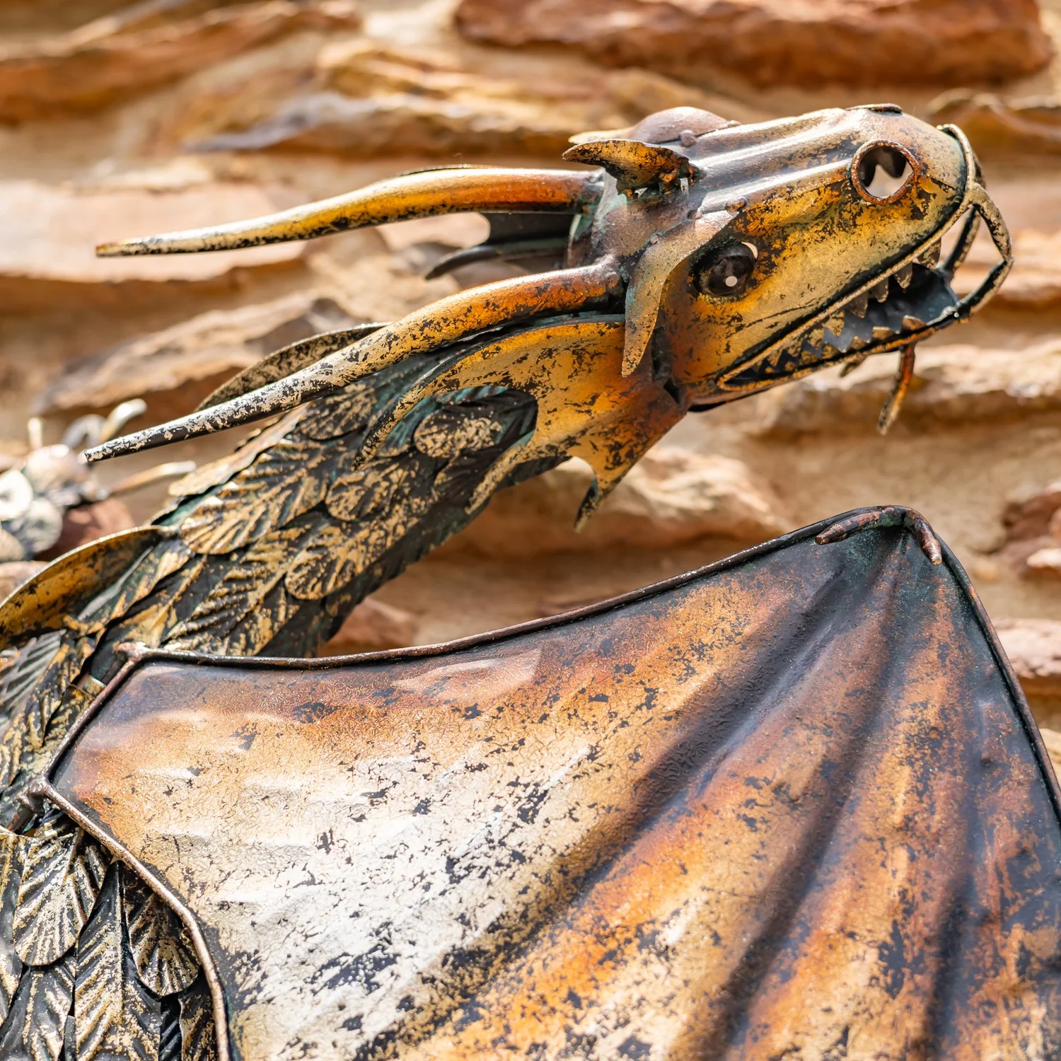 Winged Serpent Dragon Sculptural Wall Art 29" - Image 3