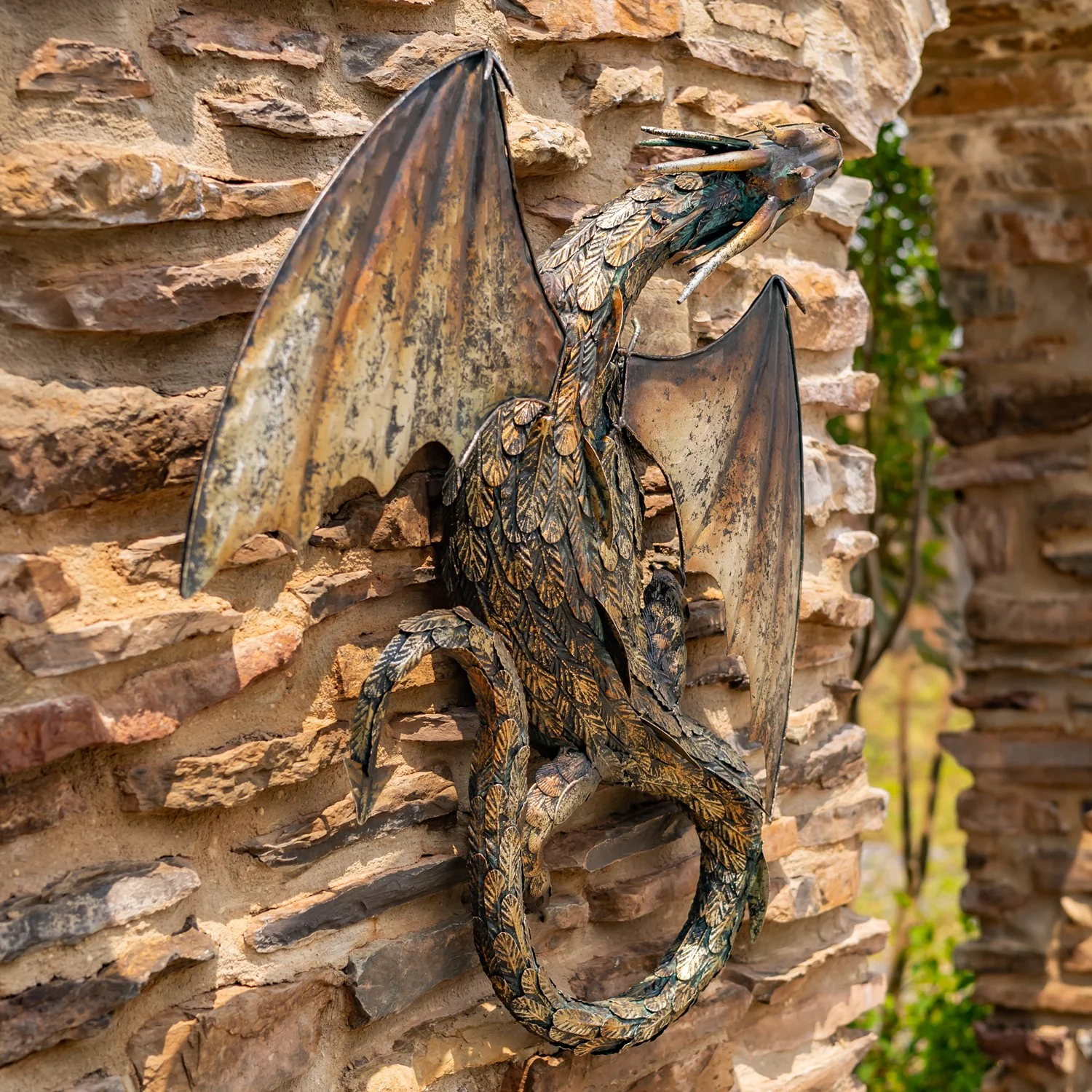 Winged Serpent Dragon Sculptural Wall Art 29" - Image 7