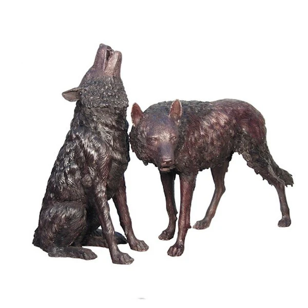 Wolf Pair Bronze Sculptures Pair
