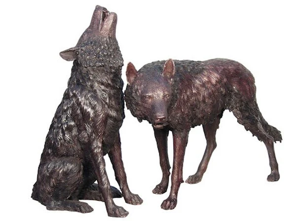 Wolf Pair Bronze Sculptures Pair - Image 2