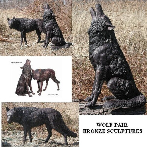 Wolf Pair Bronze Sculptures Pair - Image 3