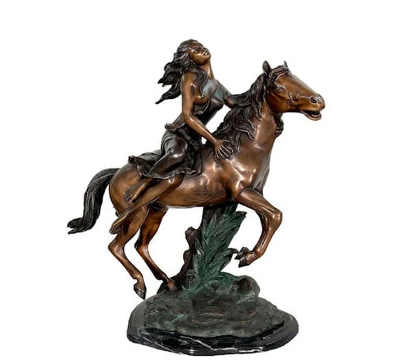 Woman Riding Horse Bronze Free Spirit Statue